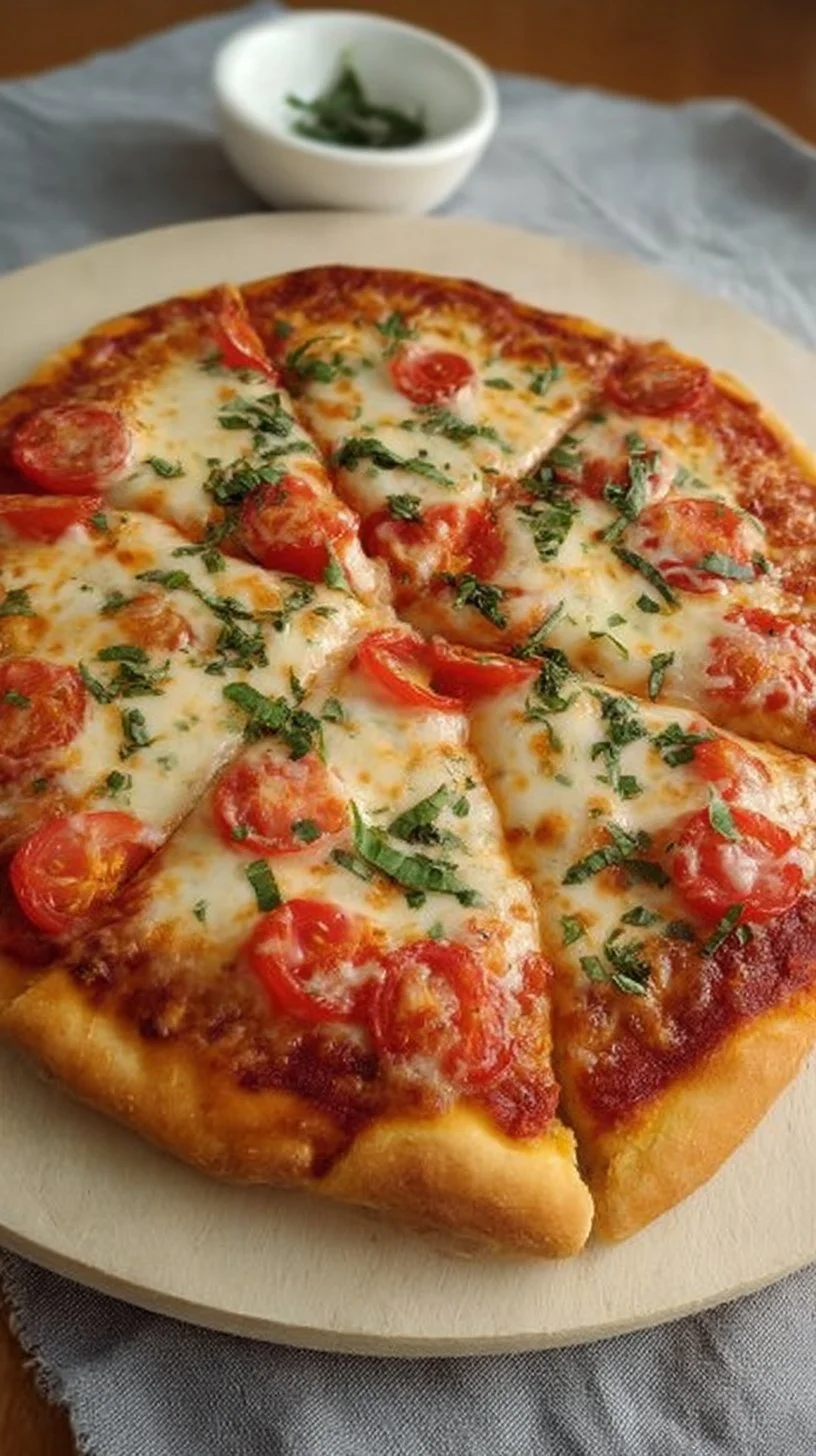 Delicious homemade Margherita pizza topped with fresh basil and mozzarella cheese