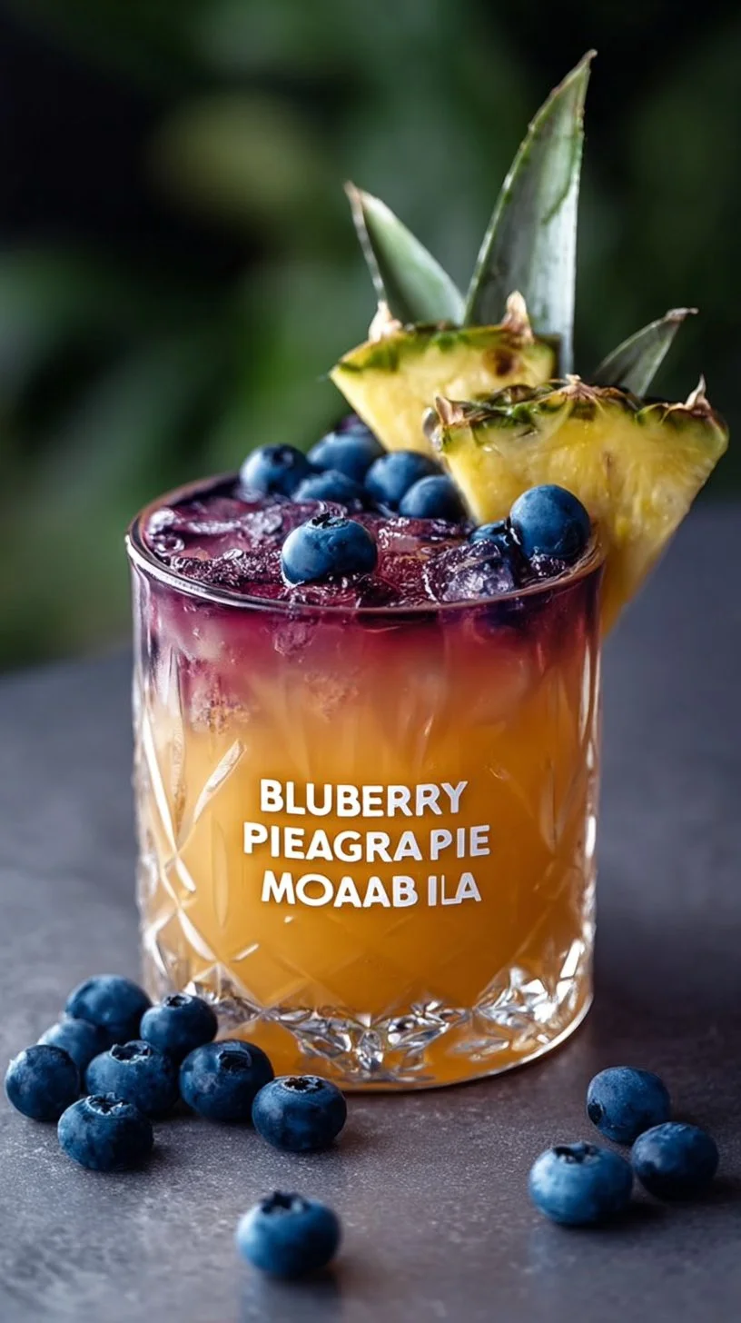 Blueberry Pineapple Tequila Cocktail garnished with fruit, refreshing summer drink