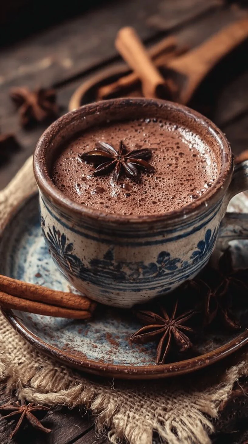 A steaming cup of cocoa tea with chocolate sprinkles on top.