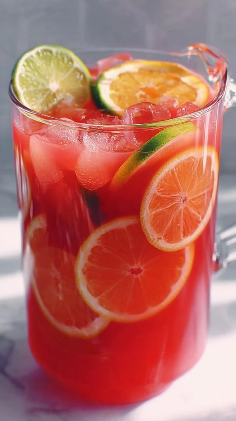 Refreshing non-alcoholic fruit punch served in a colorful glass with fruits