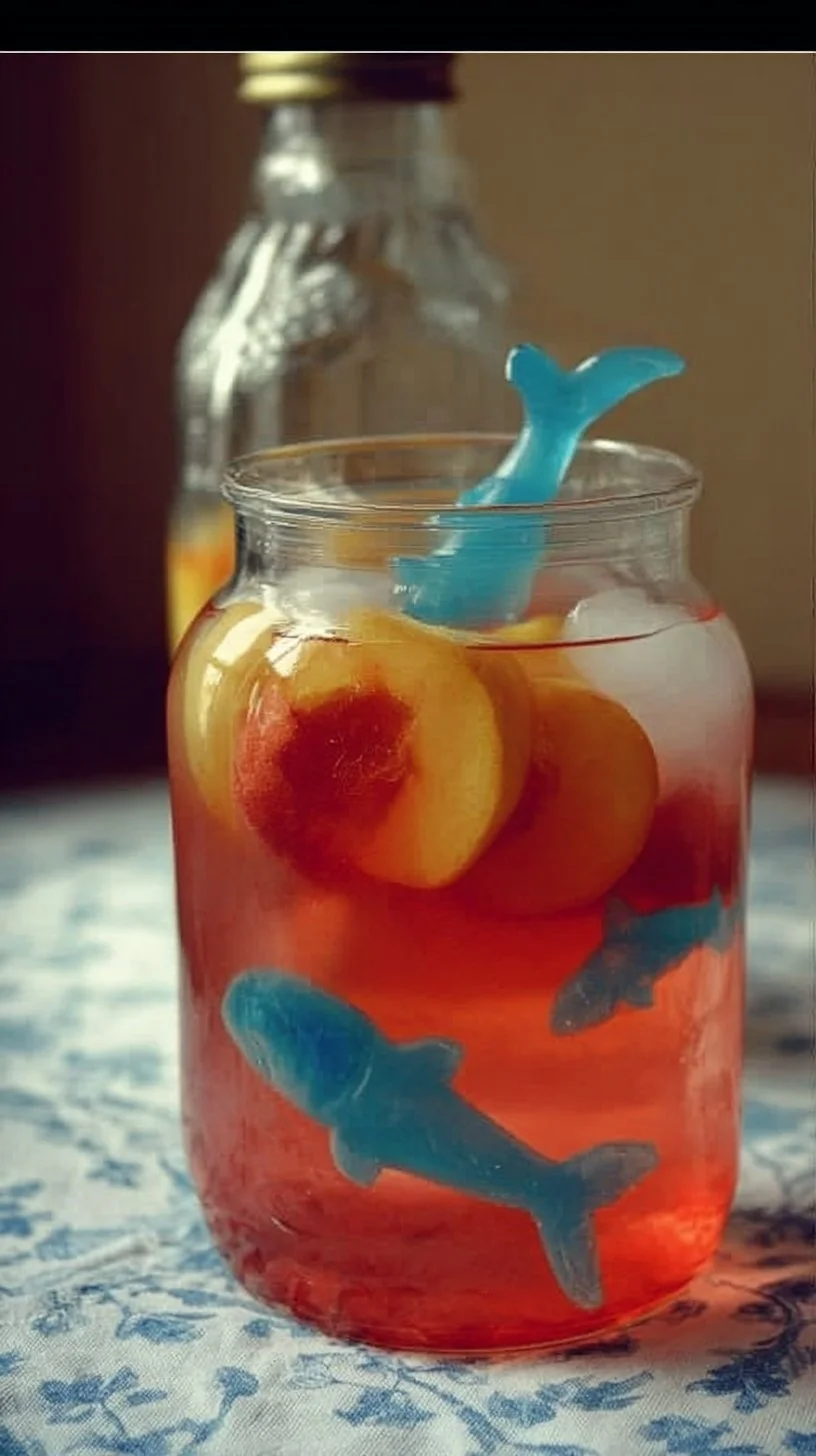 Refreshing Peach Shark Punch cocktail in a vibrant glass.