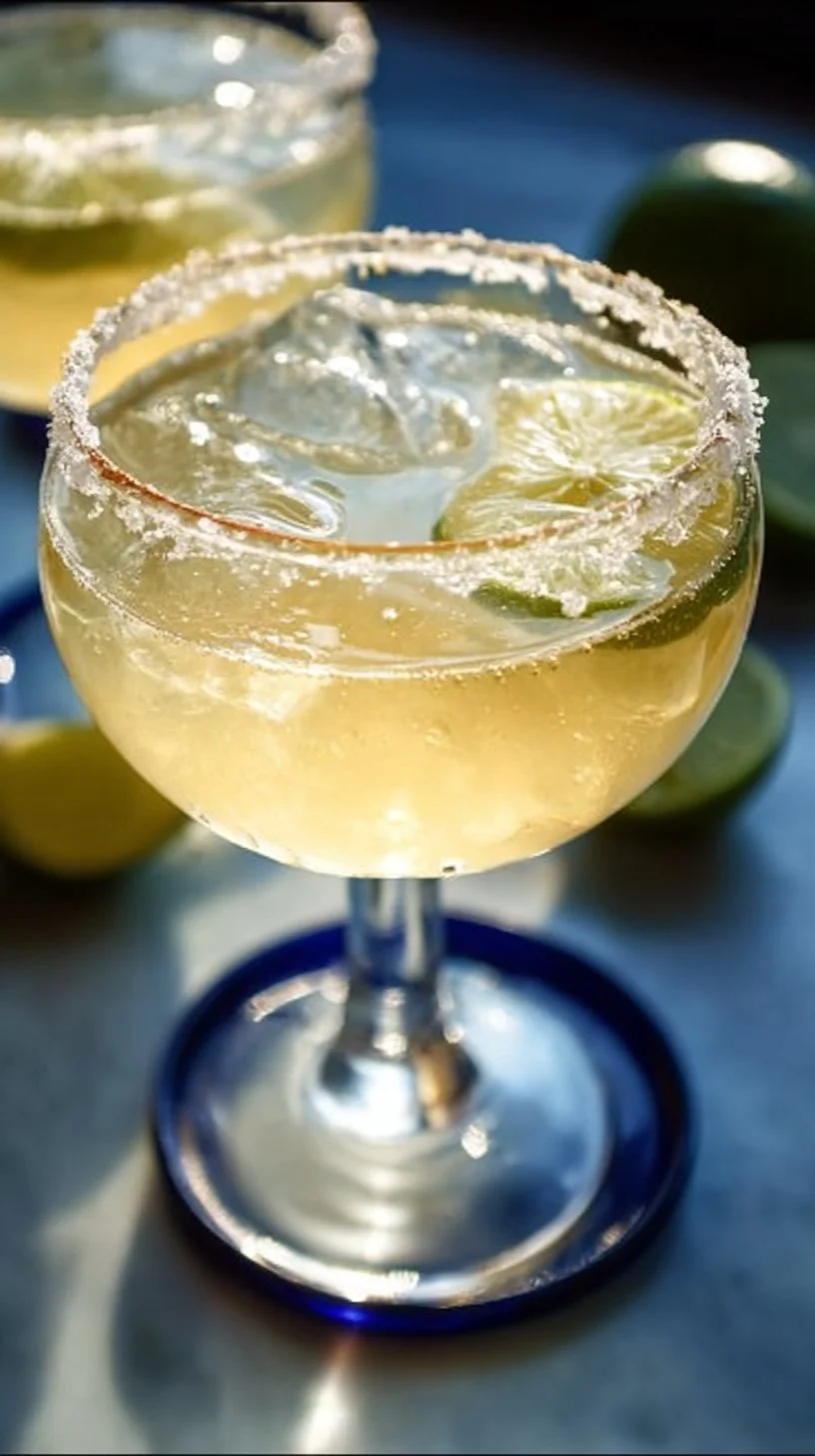 A refreshing Prosecco Margarita cocktail served in a glass with lime and salt rim.