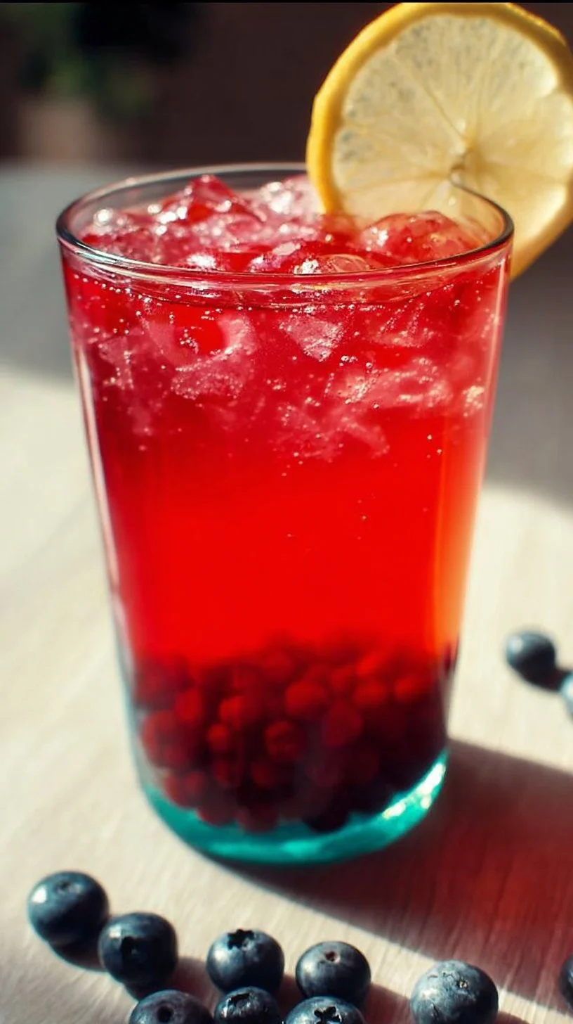 Refreshing red fruit lemonade in a glass with fresh berries