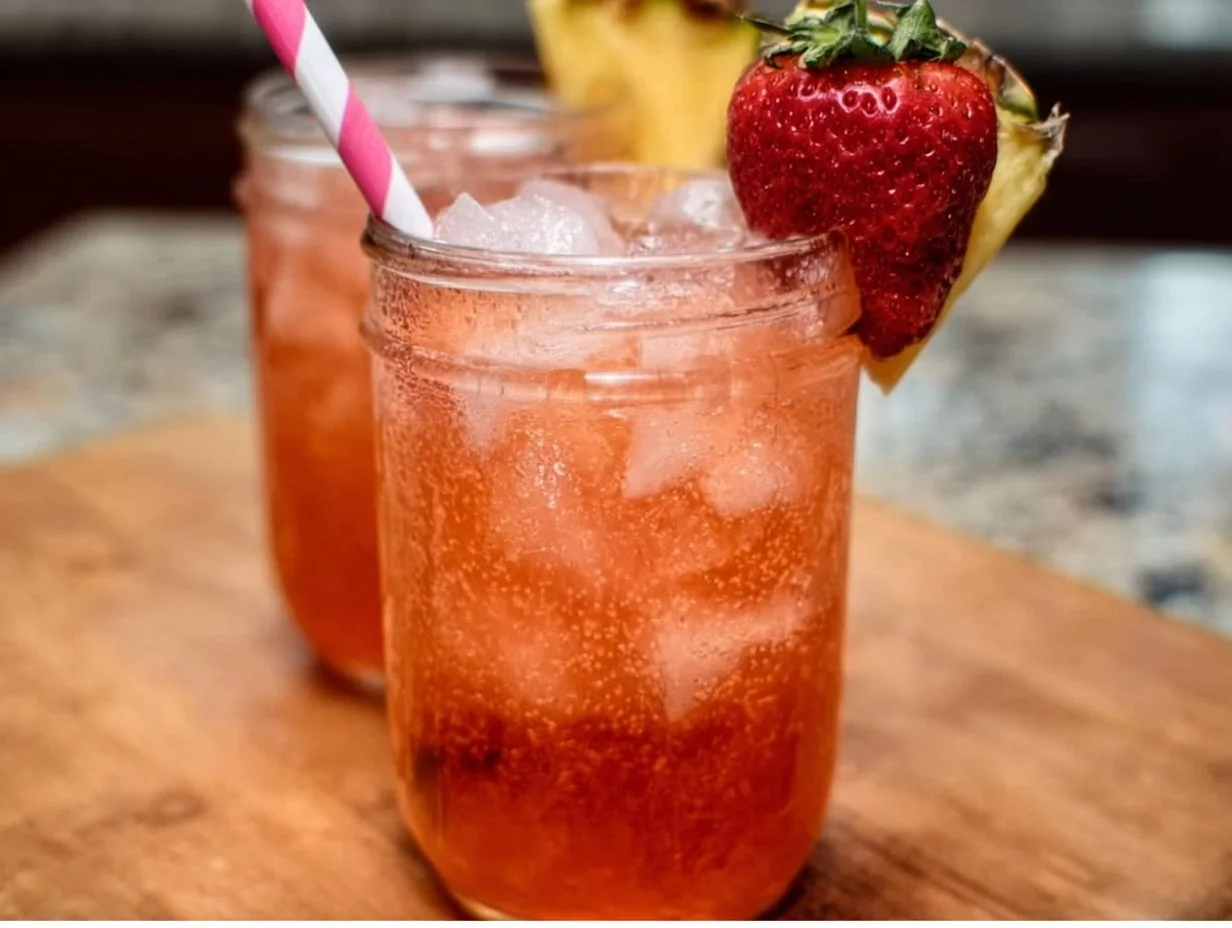 Refreshing Strawberry Dirty Sprite cocktail with strawberries and sprite