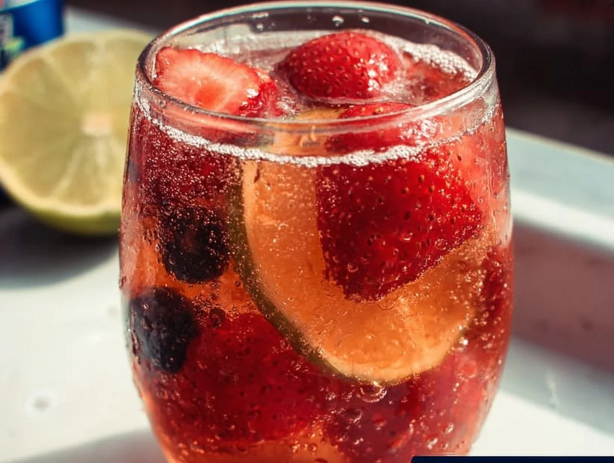 Refreshing Strawberry Dirty Sprite cocktail with fresh strawberries and soda.