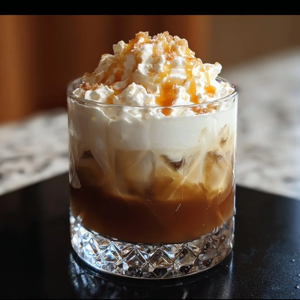 Salted Caramel Butterscotch White Russian cocktail in a glass with garnishes