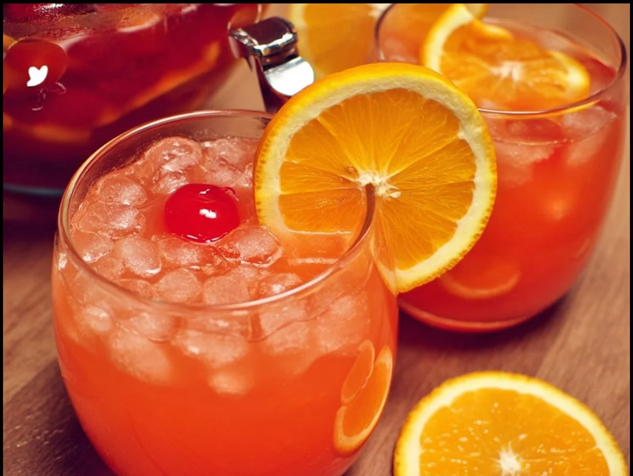 A vibrant Shirley Temple Punch served in a glass with cherries and a straw.