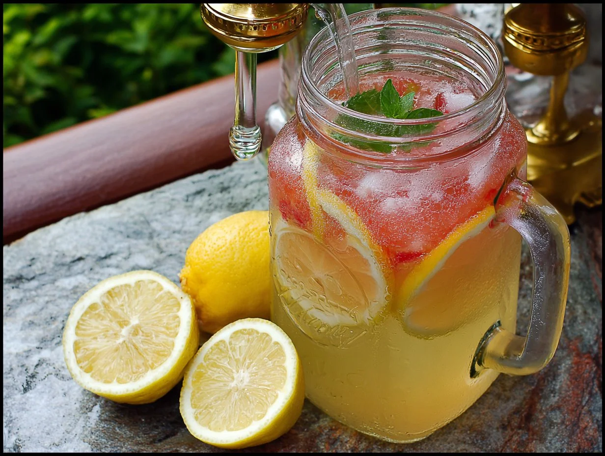 Sparkling Lemonade Punch in a glass with garnishes