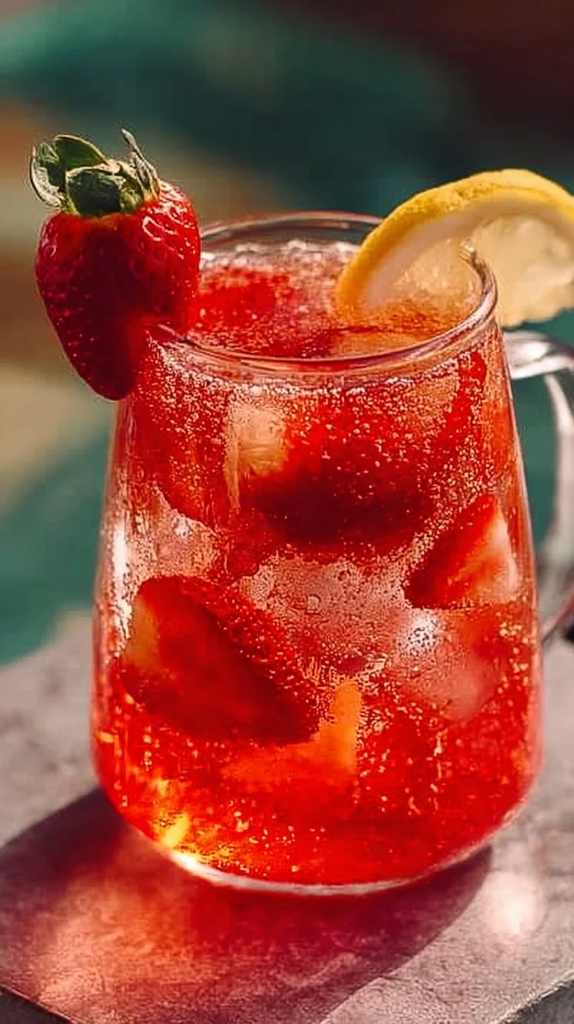 Refreshing strawberry lemonade with fresh strawberries and lemon slices