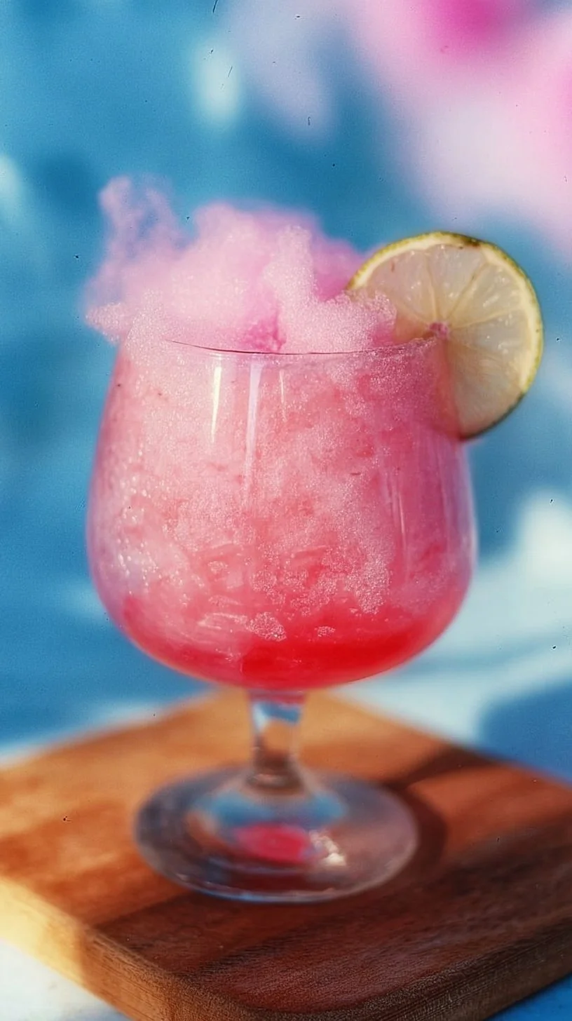 Sweet Cotton Candy Cocktail served in a festive glass with colorful cotton candy garnish.