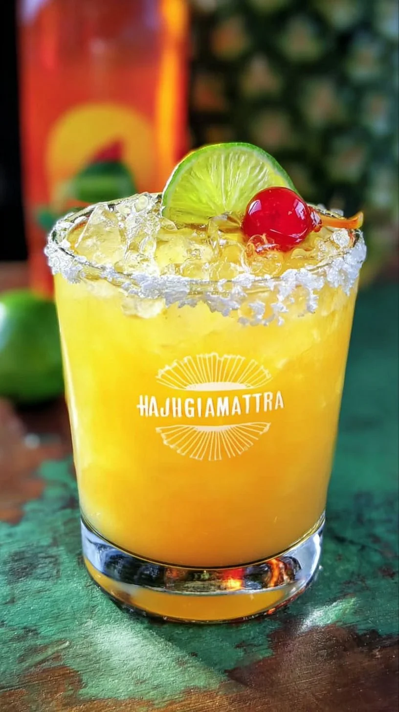 Delicious Tropical Margarita served with fresh fruit garnishes