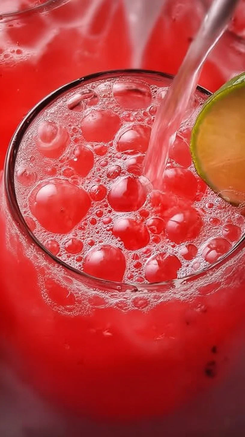 Refreshing Watermelon Lime Cooler drink in a glass with mint leaves.